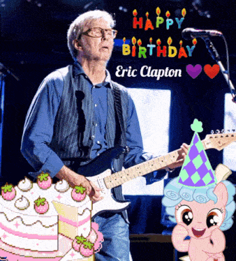 eric clapton is celebrating his birthday by playing guitar