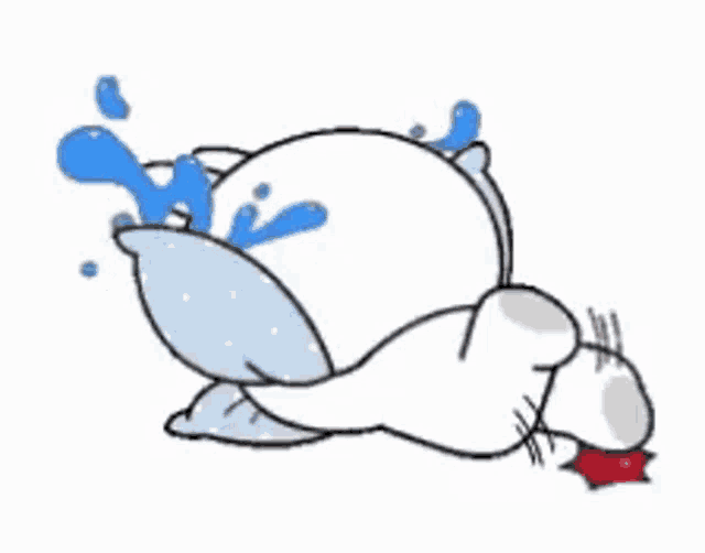 a cartoon of a cat laying on the floor with a pillow on its back .