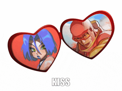 a picture of a man and a woman in a heart shaped frame with the word kiss on the bottom