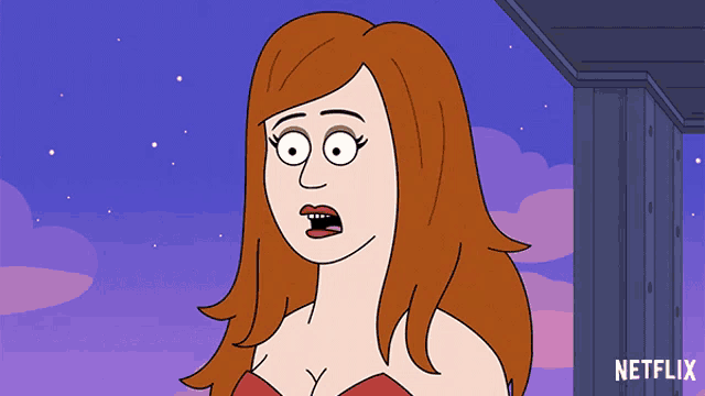 a cartoon of a woman covering her mouth with her hands with a netflix logo behind her