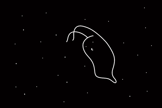 a white line drawing of a ghost floating in the night sky .