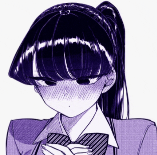 a black and white drawing of a girl with purple hair and a ponytail