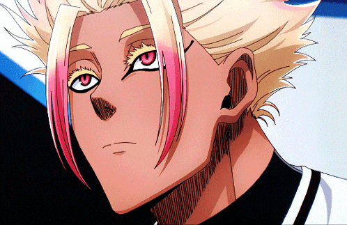 a close up of a cartoon character with red eyes