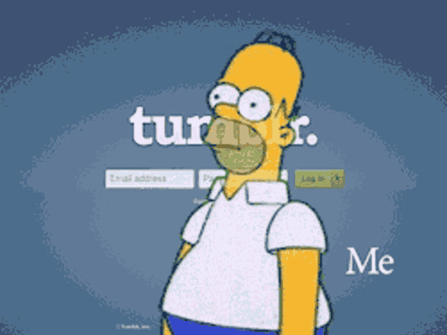 a cartoon of homer simpson standing in front of a tumblr logo