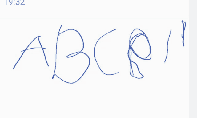 the letters a b c and i are written in blue ink