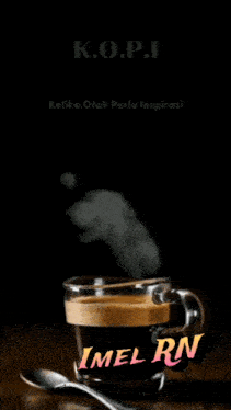 a cup of coffee with smoke coming out of it and the words k.o.p.i on the bottom