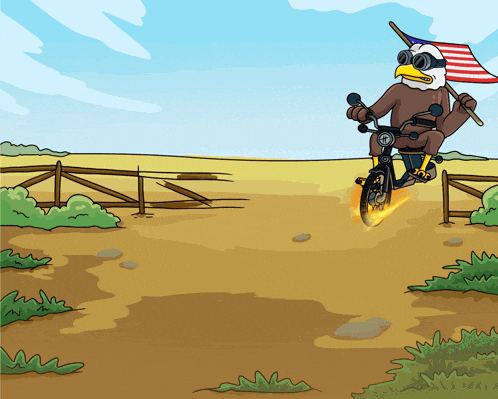 a cartoon of an eagle riding a motorcycle