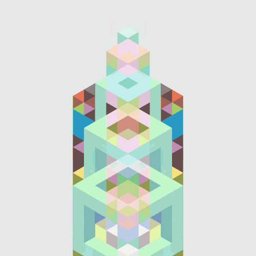 a colorful geometric pattern with triangles and squares on a gray background