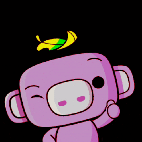 a cartoon monkey with a banana on his head
