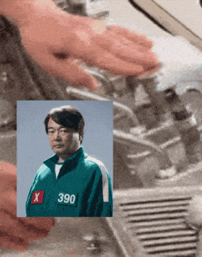 a man in a green jacket with the number 390 on his chest