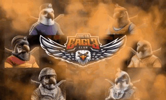 a group of eagles are gathered around a logo for the eagle club