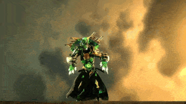 a cartoon character with a green head and arms