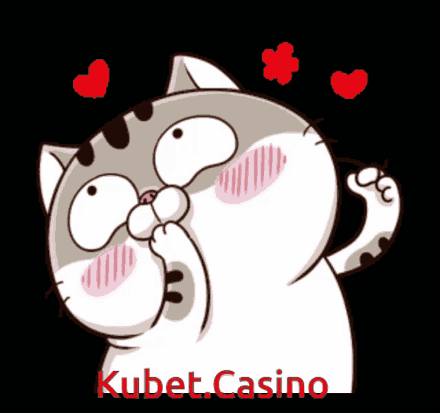a cartoon cat is surrounded by red hearts and the words kubet casino on the bottom