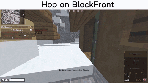 a screenshot of a game with the words hop on blockfront