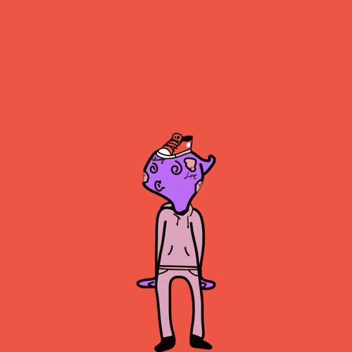 a cartoon drawing of a person with a bottle on their head that says love