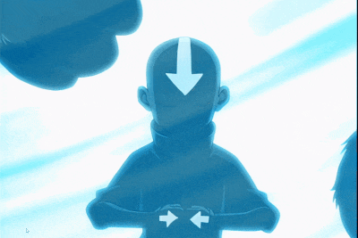 a cartoon character with an arrow pointing up and down on his head