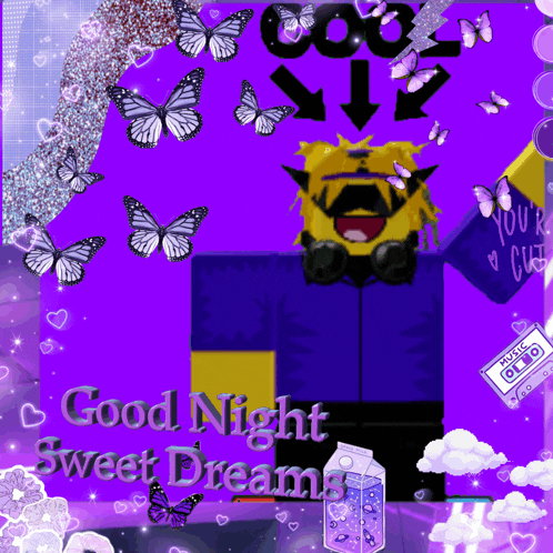 a purple background with butterflies and the words " good night sweet dreams " on it