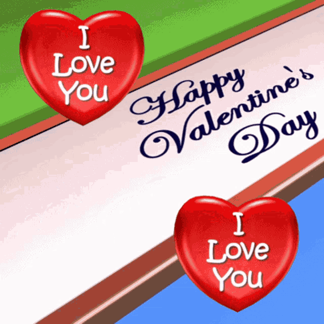 a valentine 's day greeting card with three red hearts saying i love you