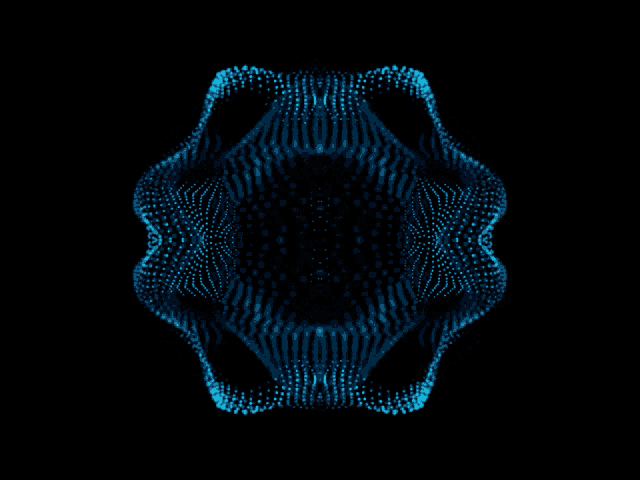 a kaleidoscope of blue dots on a black background with the number 8 in the middle