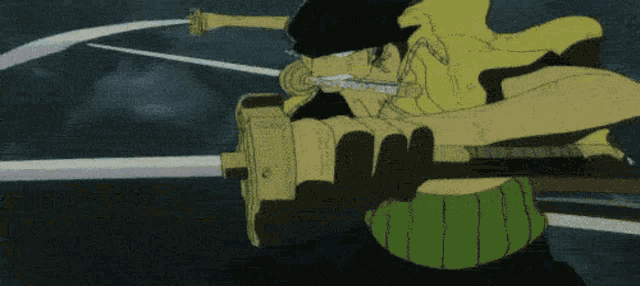 a cartoon of a man holding two swords in his hand