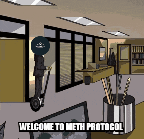 a cartoon of a man on a segway with the words welcome to meth protocol