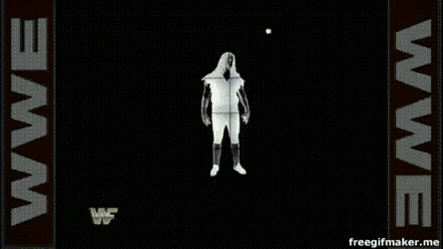 an animated image of a wrestler with a wwe logo in the background