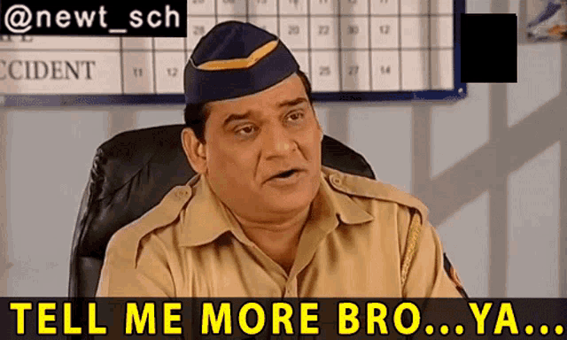 a man sitting in a chair with the words tell me more bro ya