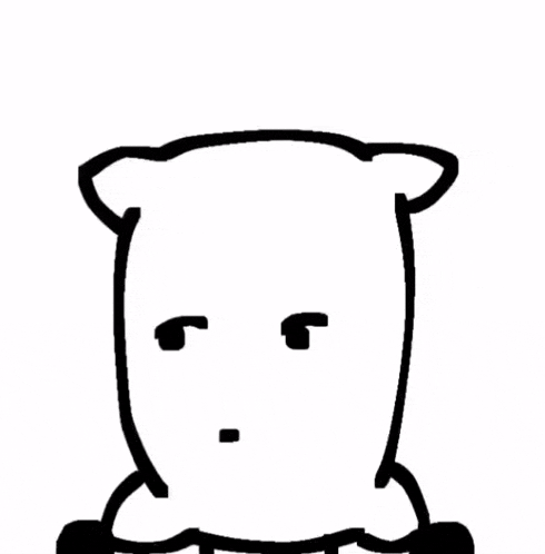 a black and white drawing of a cartoon cat with a sad look on its face .