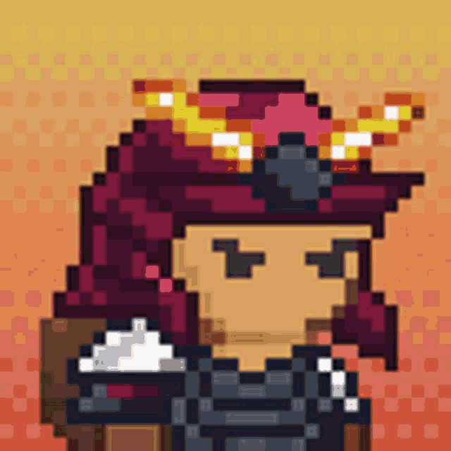 a pixel art drawing of a samurai wearing a helmet and armor