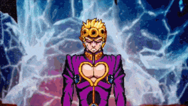 a pixel art drawing of a man in a purple suit with a heart on his chest