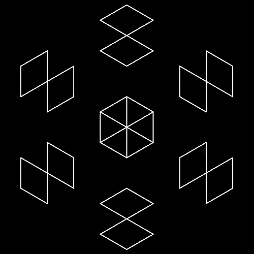 a black background with white lines forming a geometric shape