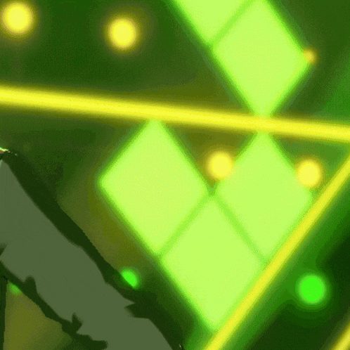 a green and yellow background with a few squares