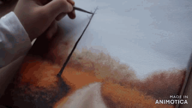 a person is painting on a canvas with the words made in animotica in the corner