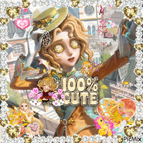 a picture of a girl with the words 100 % cute on the bottom