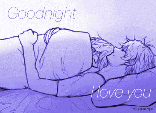 a drawing of a man and a woman laying on a bed with the words goodnight i love you below them
