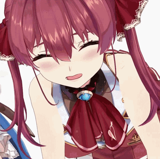 a close up of a red haired anime girl