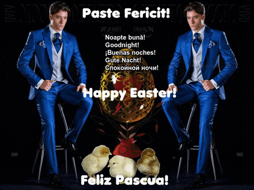 a man in a blue suit sits on a stool with the words paste fericit
