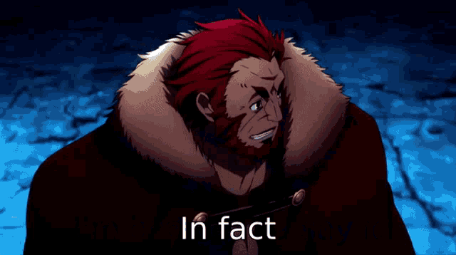 a man with red hair and a fur collar has the words i 'm just gonna say it below him