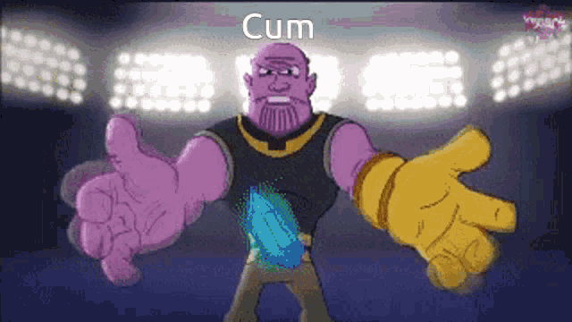a cartoon of thanos giving a thumbs up with the word cum on the bottom