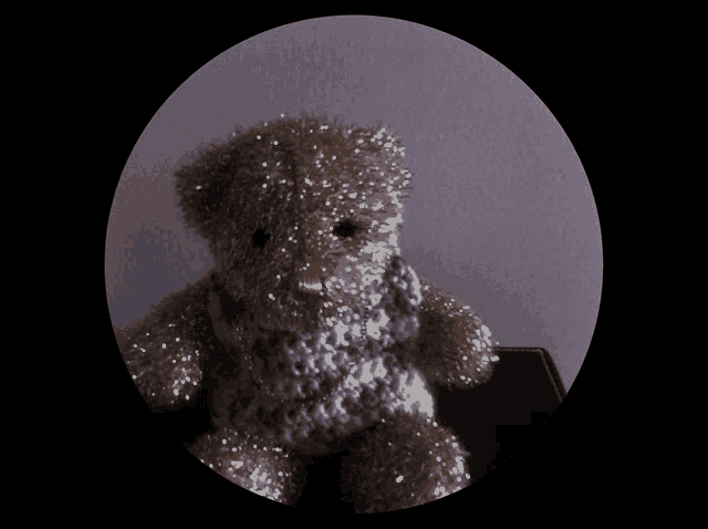 a teddy bear with a scarf around its neck is in a circle