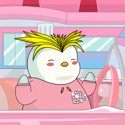 a cartoon of a penguin wearing a pink shirt that says ' ice cream ' on it