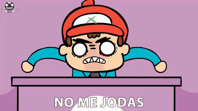 a cartoon character says no me jodas in front of a purple background