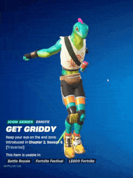 a video game character named get griddy is dancing