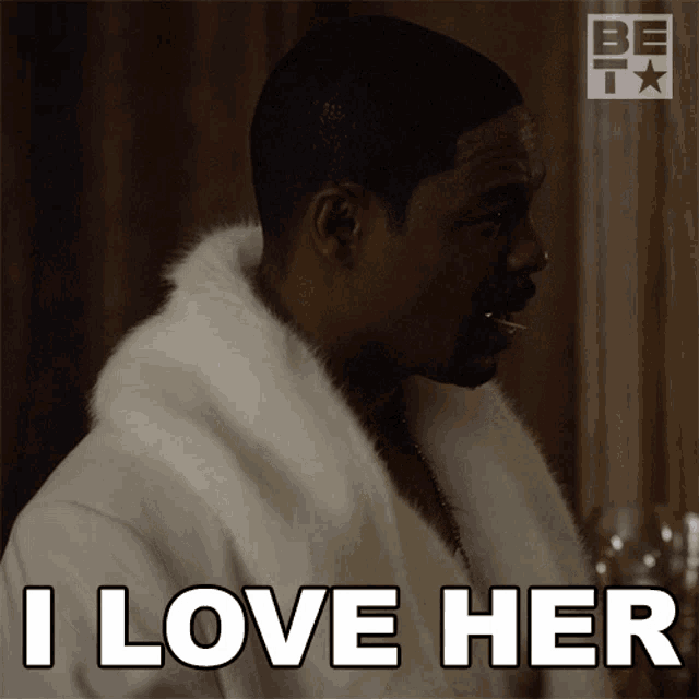 a man in a fur coat is saying i love her