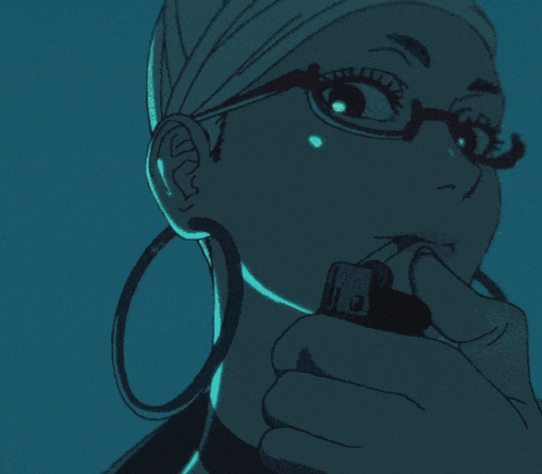 a drawing of a woman wearing glasses and hoop earrings