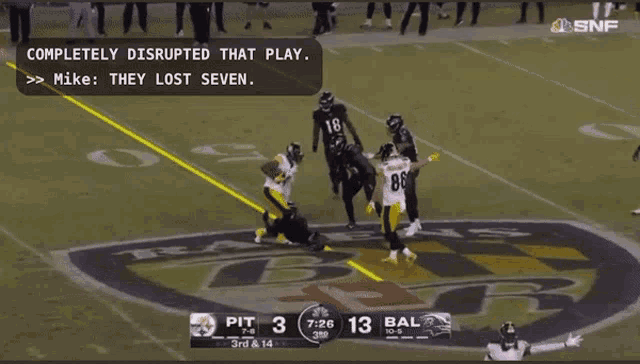 a football game between pittsburgh and baltimore is being broadcast on snf