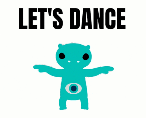 a cartoon bear is dancing with the words let 's dance behind it