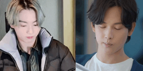 a close up of a man 's face next to a close up of a man 's face .