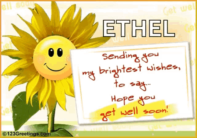 a greeting card with a sunflower and the name ethel on it