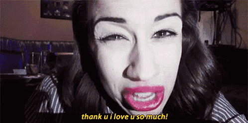 a close up of a woman 's face with the words thank u i love u so much below her